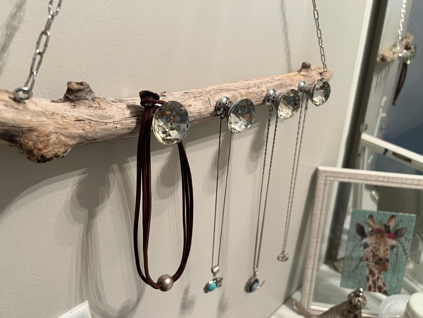 Driftwood Necklace Hanger With Crystal Knobs - Little Bit Of This And That  Gifts